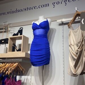 Windsor Royal Blue Rhinestone Body Con Mini Dress Size S